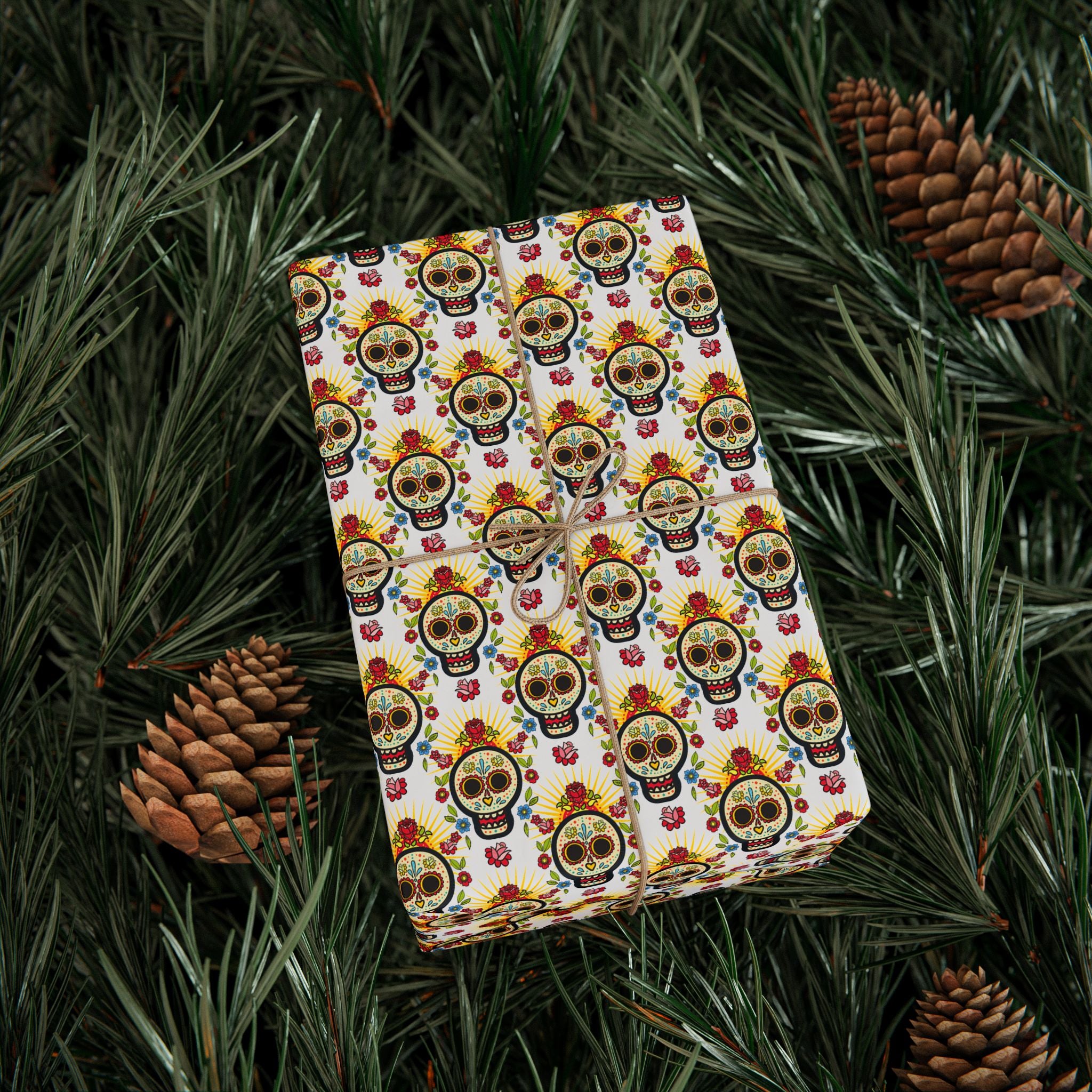 Day of the Dead Flowered Ornaments Wrapping Paper | Holiday Gift Wrapping Paper Roll