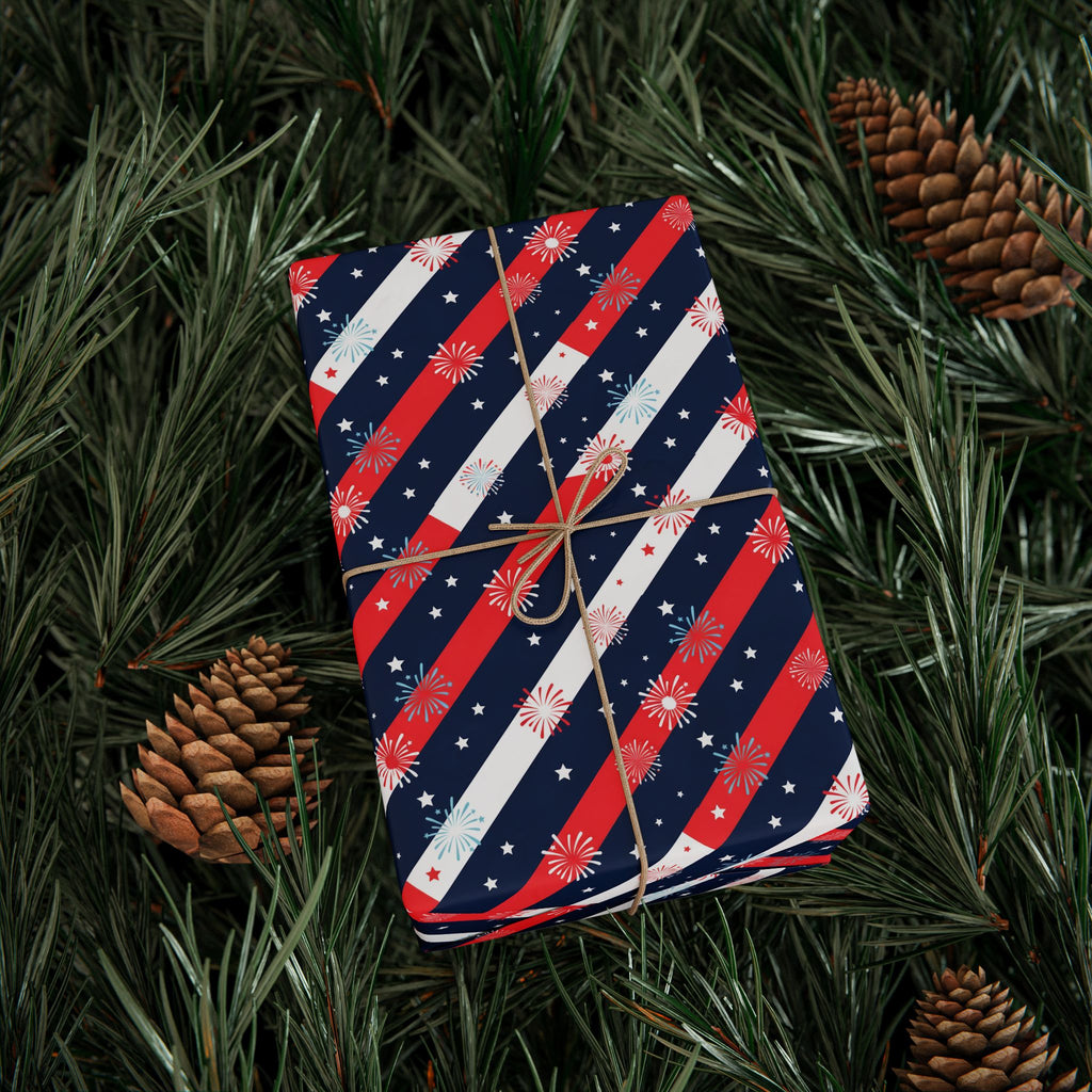 4th of July Colorblock Stripes Wrapping Paper | Holiday Gift Wrapping Paper Roll