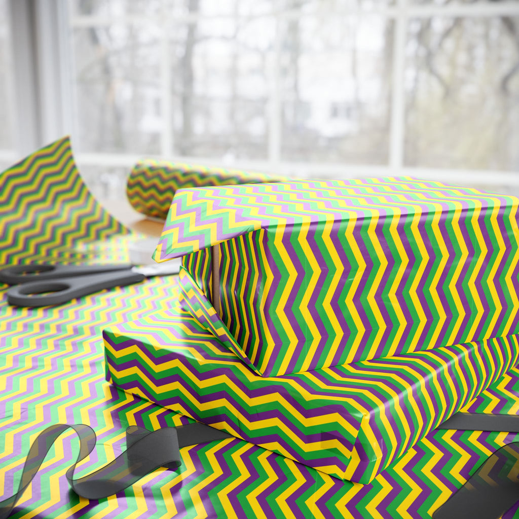 Mardis Gras Chevron Wrapping Paper | Holiday Gift Wrapping Paper Roll
