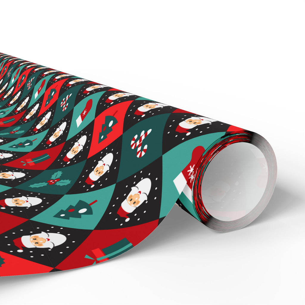 Christmas Checkered Santa Wrapping Paper | Holiday Gift Wrapping Paper Roll