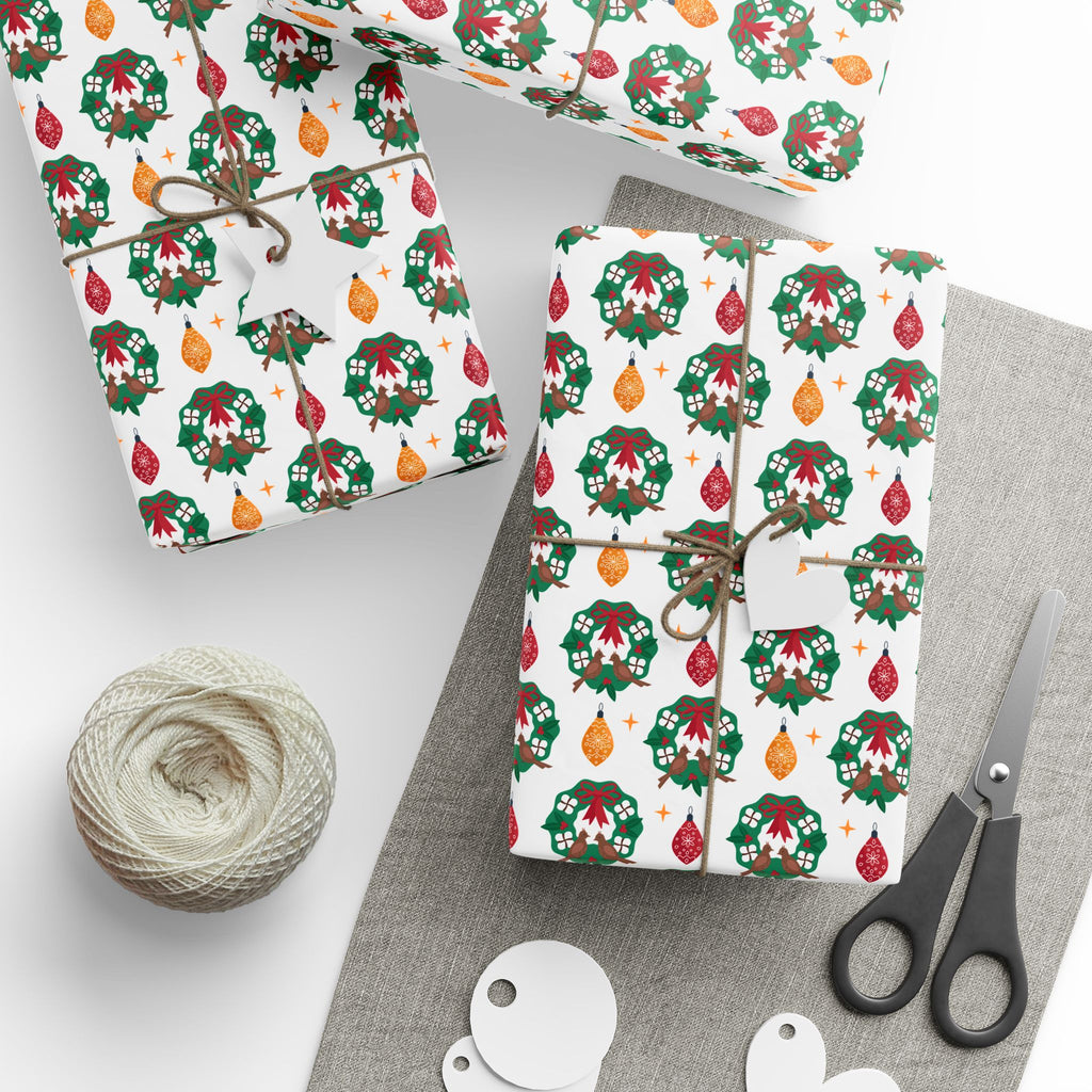 Christmas Wreath Tear Drops Wrapping Paper | Holiday Gift Wrapping Paper Roll