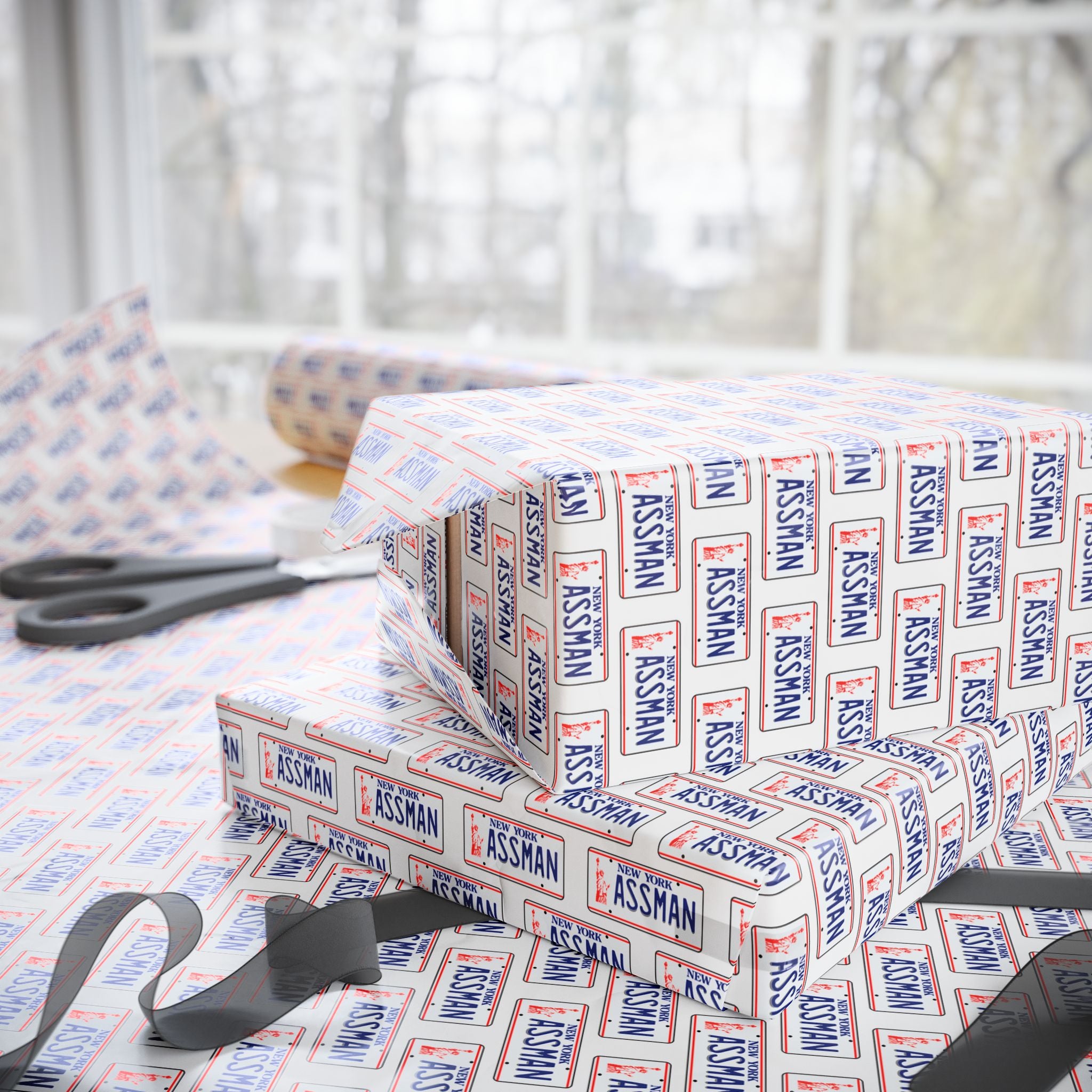 NSFW Assman License Plate Wrapping Paper - Holiday Gift Wrapping Paper Roll