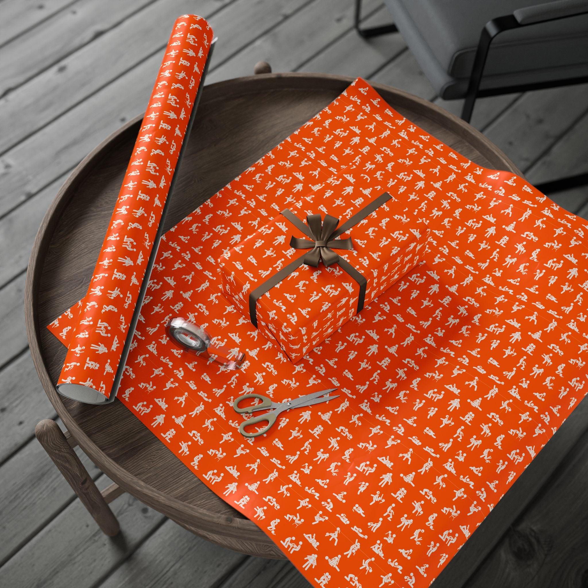 NSFW Stick Figure X Rated Fun on Orange Wrapping Paper - Holiday Gift Wrapping Paper Roll