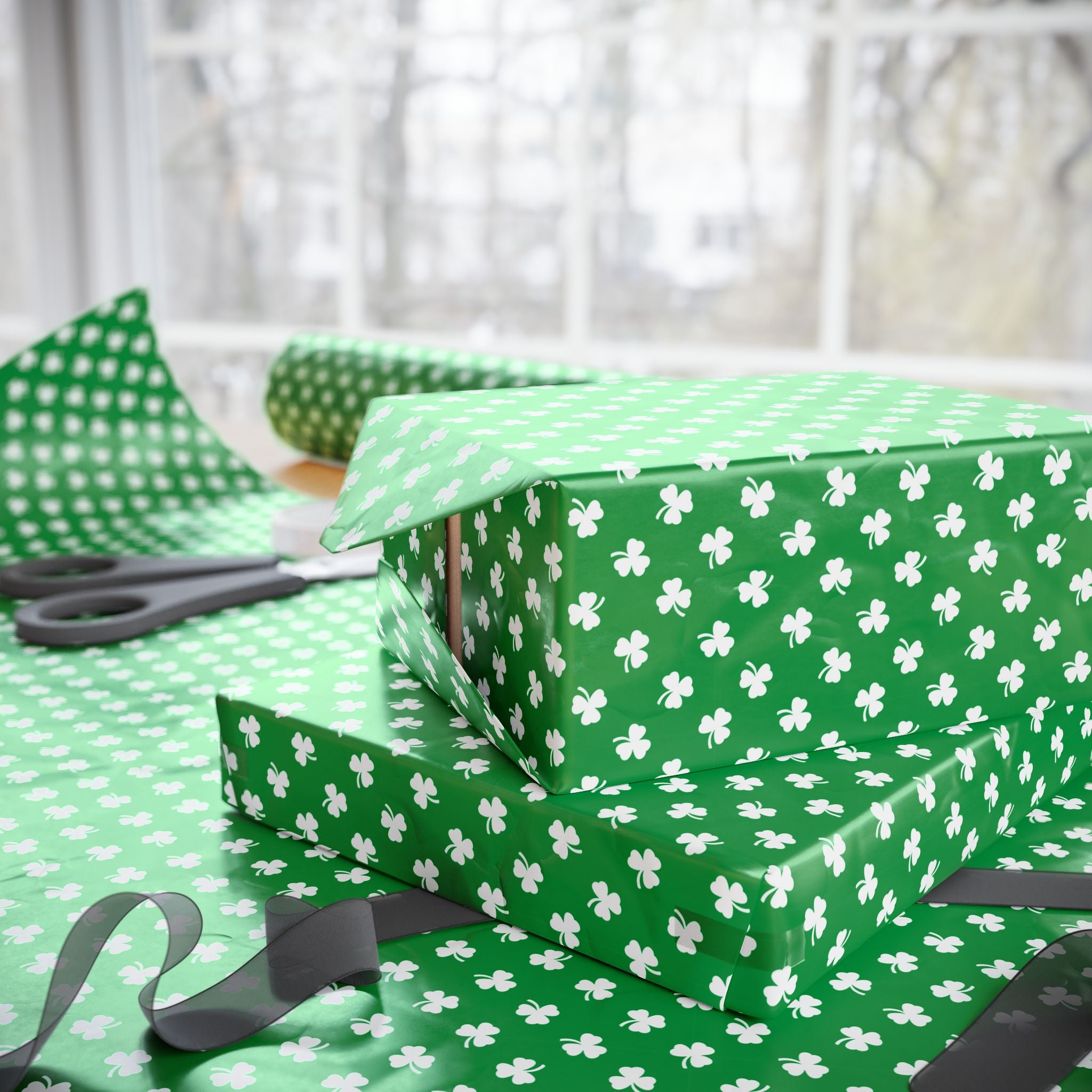 St Patrick's Day Clover on Green Wrapping Paper | Holiday Gift Wrapping Paper Roll