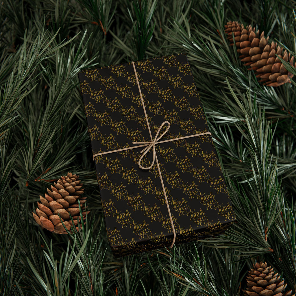 Thank You Cursive Gold Wrapping Paper Design | Holiday Gift Wrapping Paper Roll