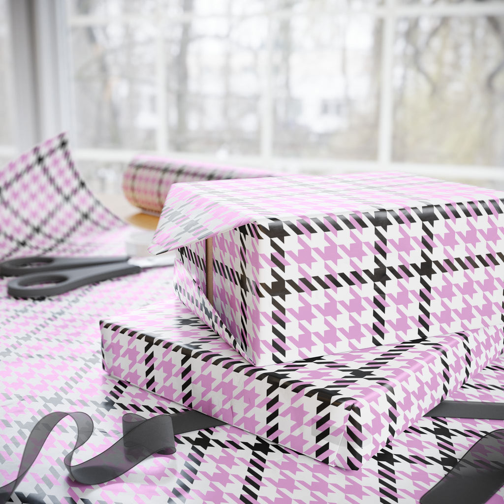 Houndstooth Wrapping Paper Design Pink 005 - Holiday Gift Wrapping Paper Roll