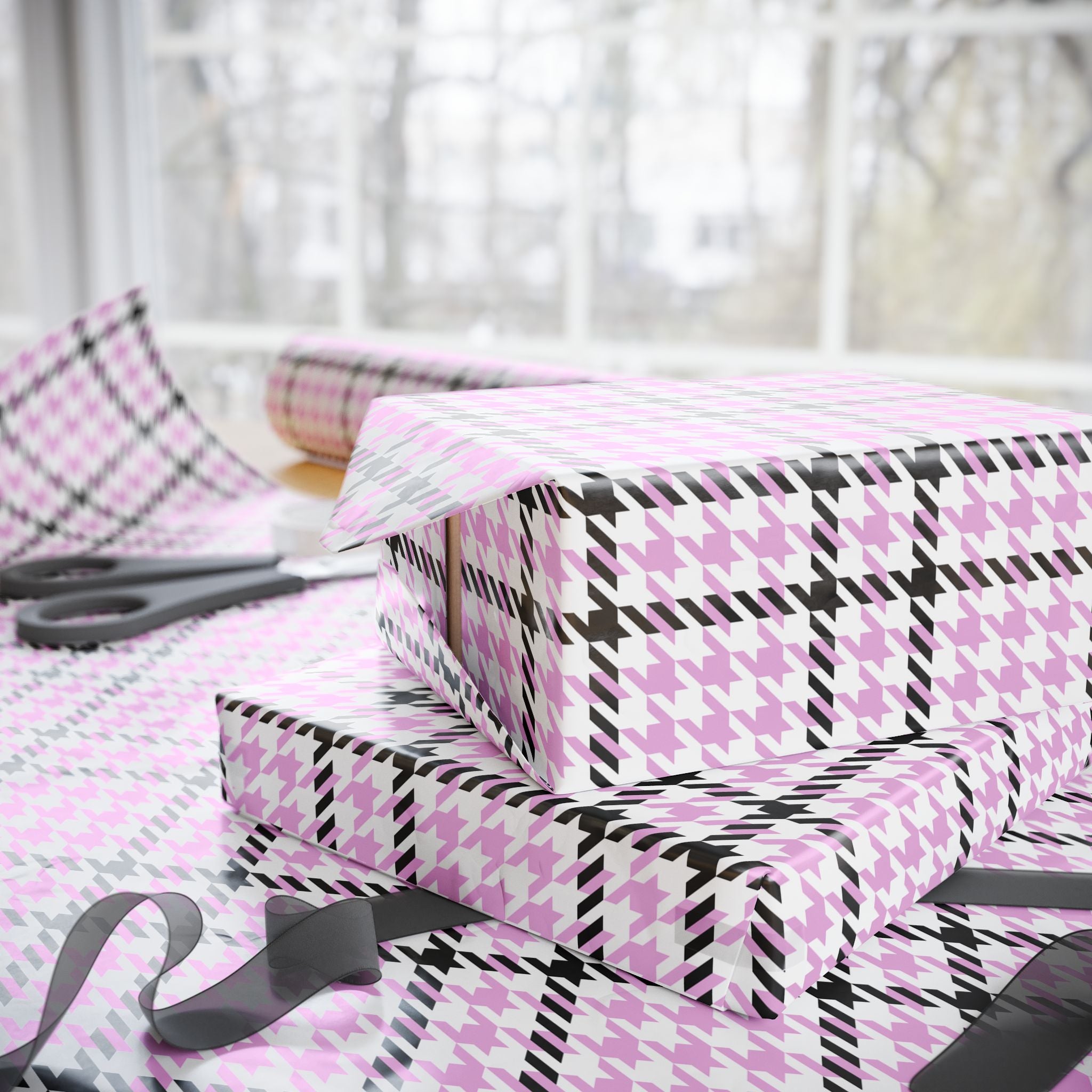 Houndstooth Wrapping Paper Design Pink 005 - Holiday Gift Wrapping Paper Roll