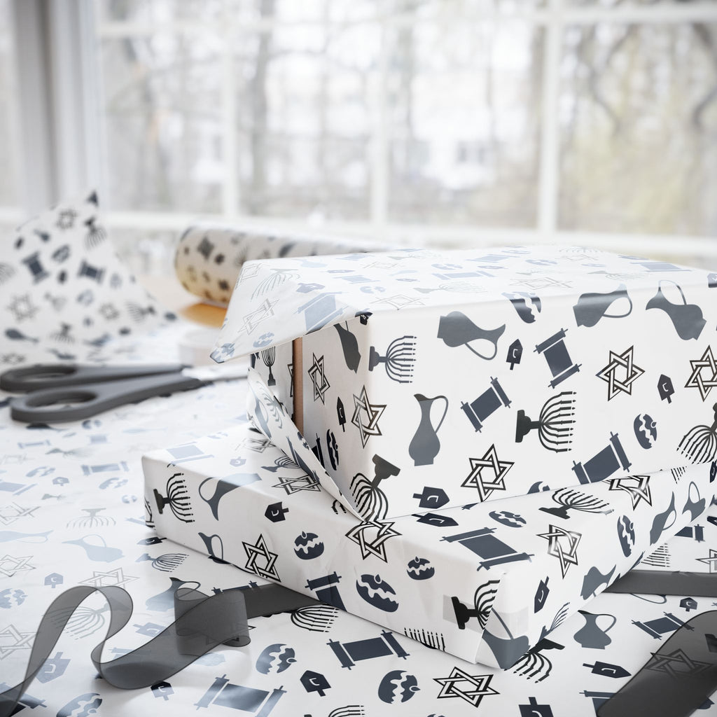 Hanukkah Monochrome Menorah Wrapping Paper | Holiday Gift Wrapping Paper Roll