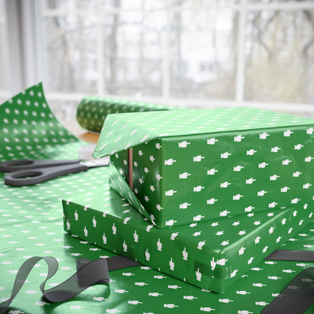 NSFW Friendly Hello Middle Finger on Green Wrapping Paper - Holiday Gift Wrapping Paper Roll