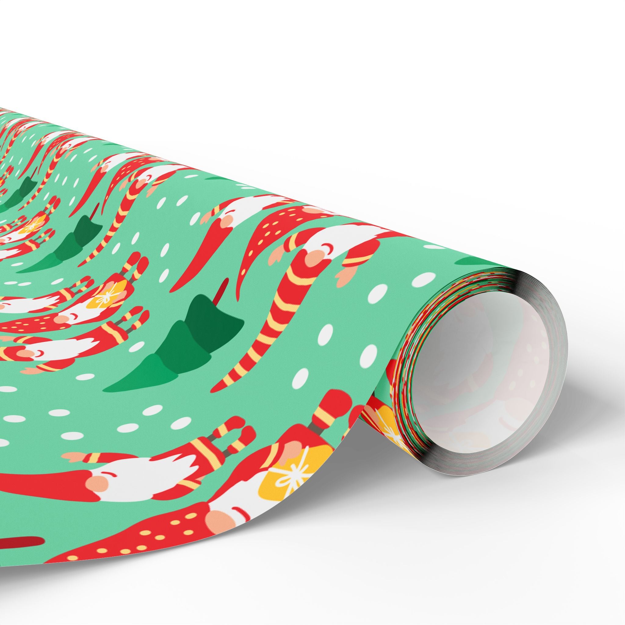 Christmas Seafoam Gnomes Wrapping Paper | Holiday Gift Wrapping Paper Roll
