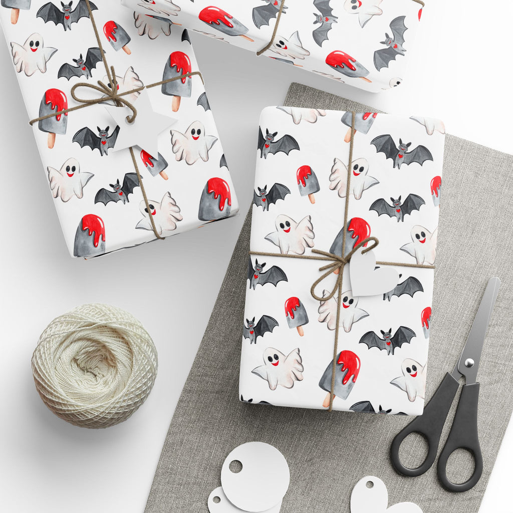 Halloween Watercolor Happy Ghosts Wrapping Paper | Holiday Gift Wrapping Paper Roll