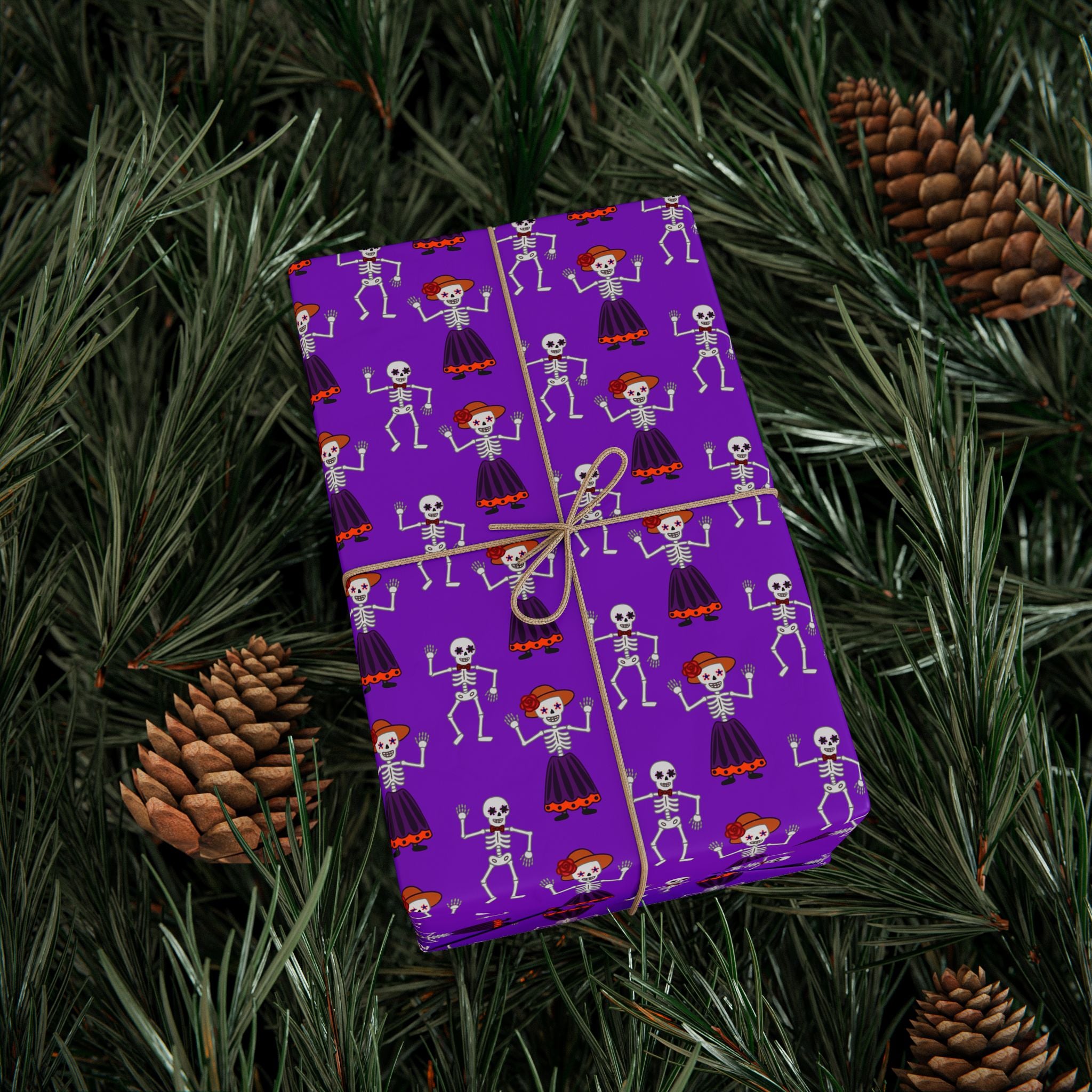 Day of the Dead Dancing Skeletons Wrapping Paper | Holiday Gift Wrapping Paper Roll