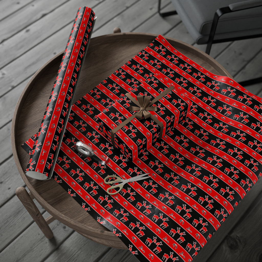 Christmas Ugly Red & Black Reindeer Wrapping Paper | Holiday Gift Wrapping Paper Roll