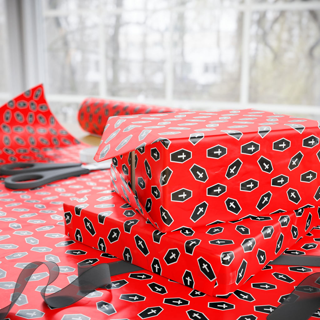 Halloween Coffin Collage Wrapping Paper | Holiday Gift Wrapping Paper Roll