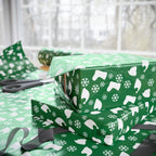 Christmas Stockings on Green Wrapping Paper | Holiday Gift Wrapping Paper Roll
