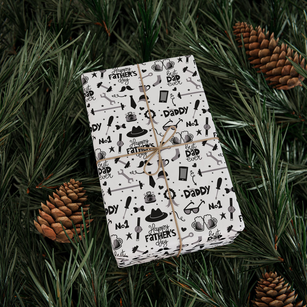 Father's Day Black & White Wrapping Paper - Holiday Gift Wrapping Paper Roll