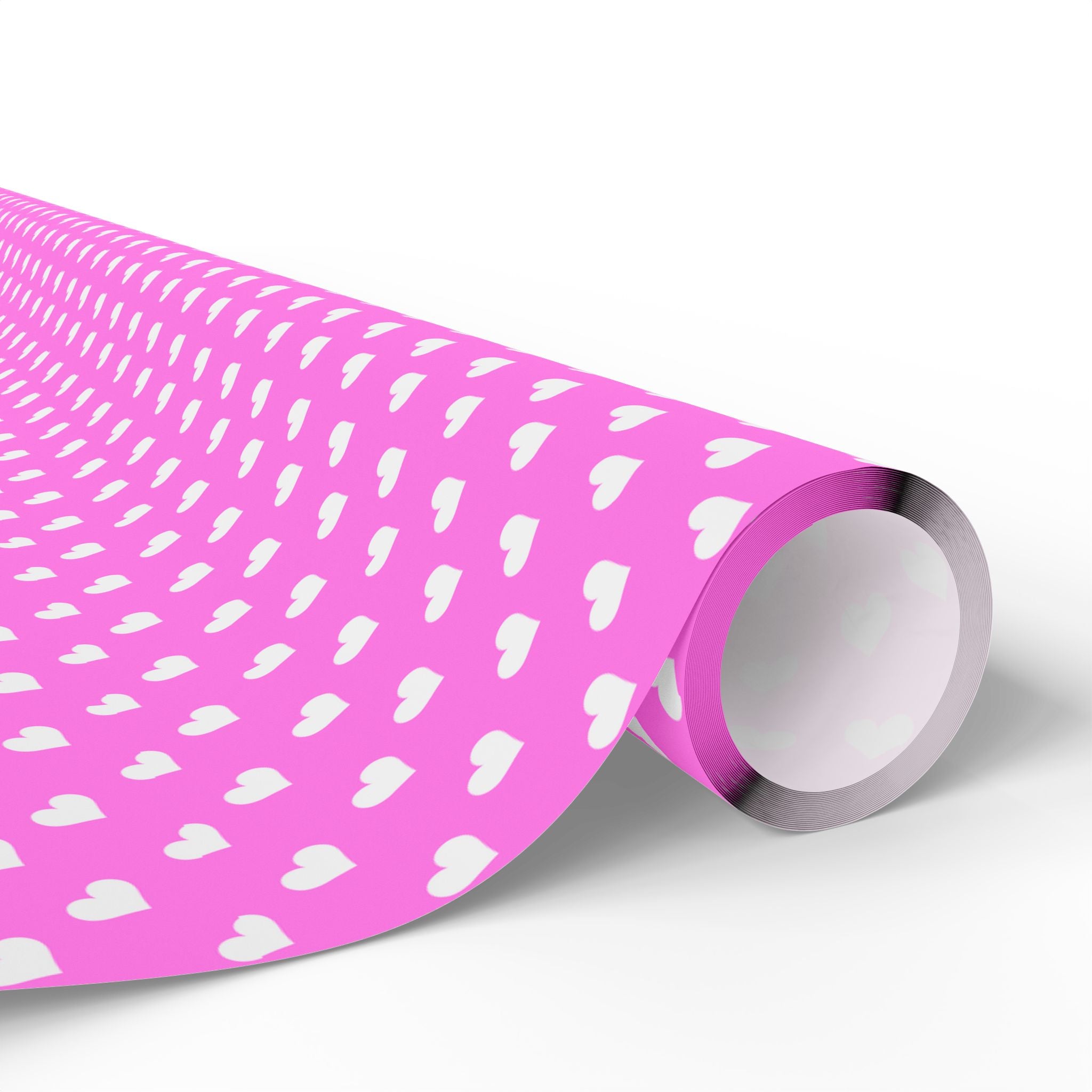 Valentine’s Day White Hearts on Pink Wrapping Paper | Holiday Gift Wrapping Paper Roll