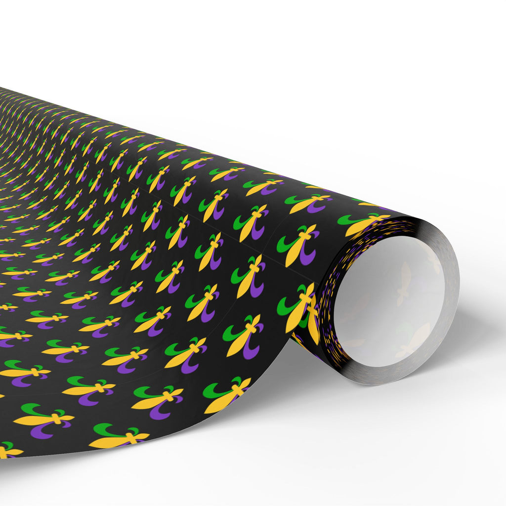 Mardis Gras Fleur De Lis on Black Wrapping Paper | Holiday Gift Wrapping Paper Roll