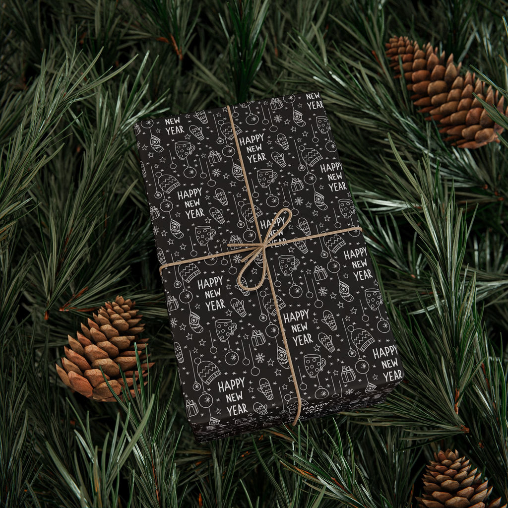 New Year's Blackboard Doodles Wrapping Paper - Holiday Gift Wrapping Paper Roll