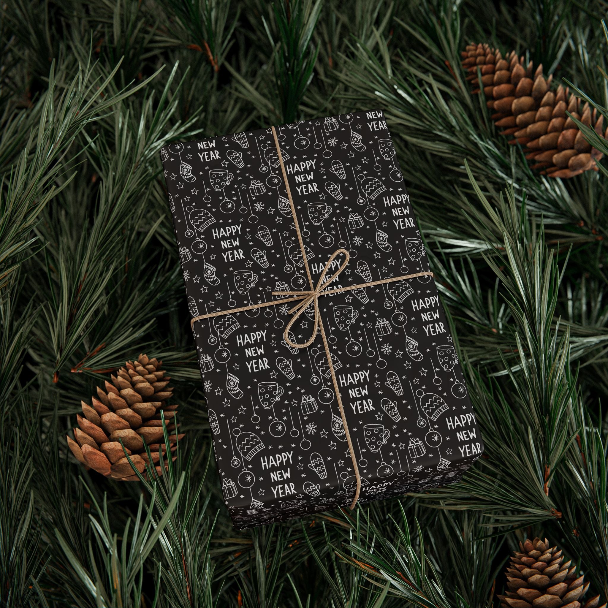 New Year's Blackboard Doodles Wrapping Paper - Holiday Gift Wrapping Paper Roll