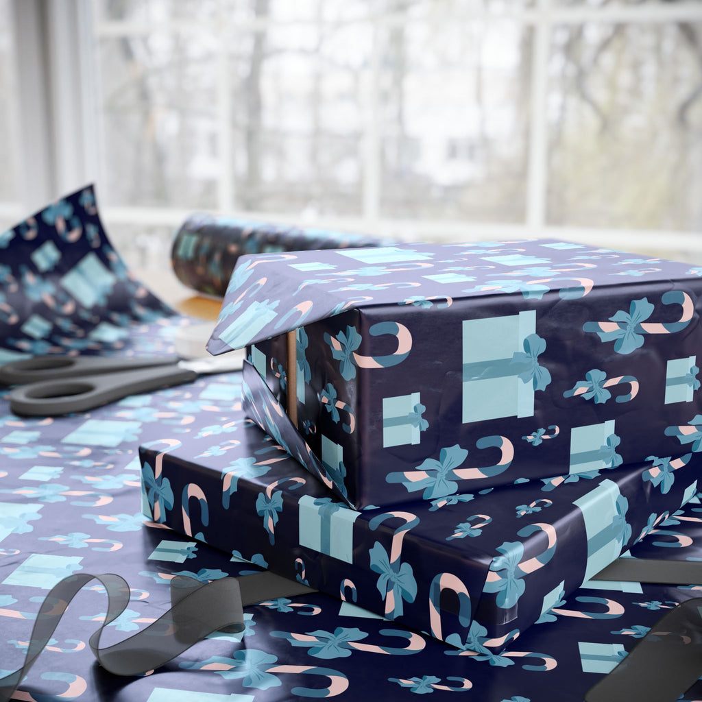 Christmas Blue Candy Canes Wrapping Paper | Holiday Gift Wrapping Paper