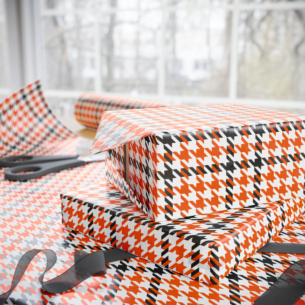Houndstooth Wrapping Paper Design Orange 006 - Holiday Gift Wrapping Paper Roll