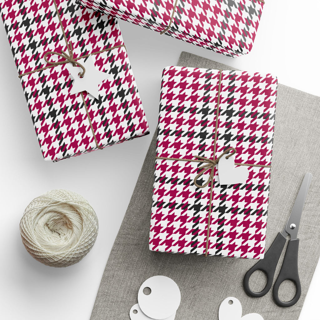 Houndstooth Wrapping Paper Design Raspberry 007 - Holiday Gift Wrapping Paper Roll