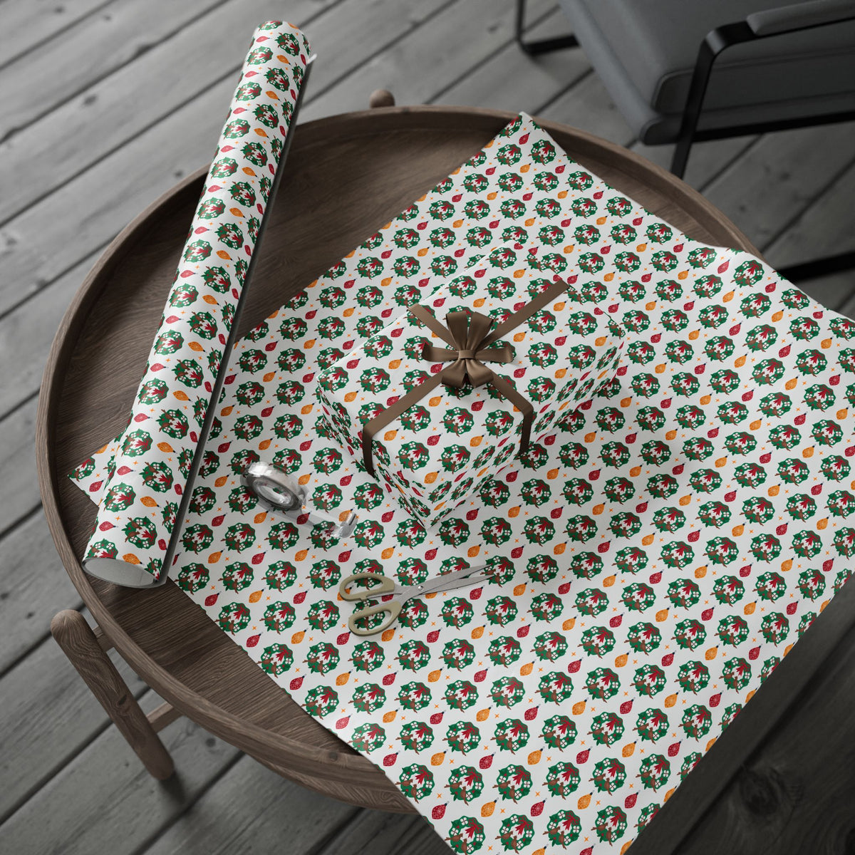 Christmas Wreath Tear Drops Wrapping Paper | Holiday Gift Wrapping Paper Roll