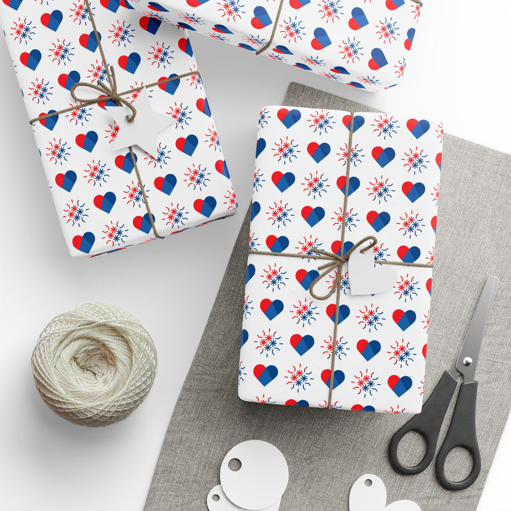 4th of July American Heart Wrapping Paper | Holiday Gift Wrapping Paper Roll