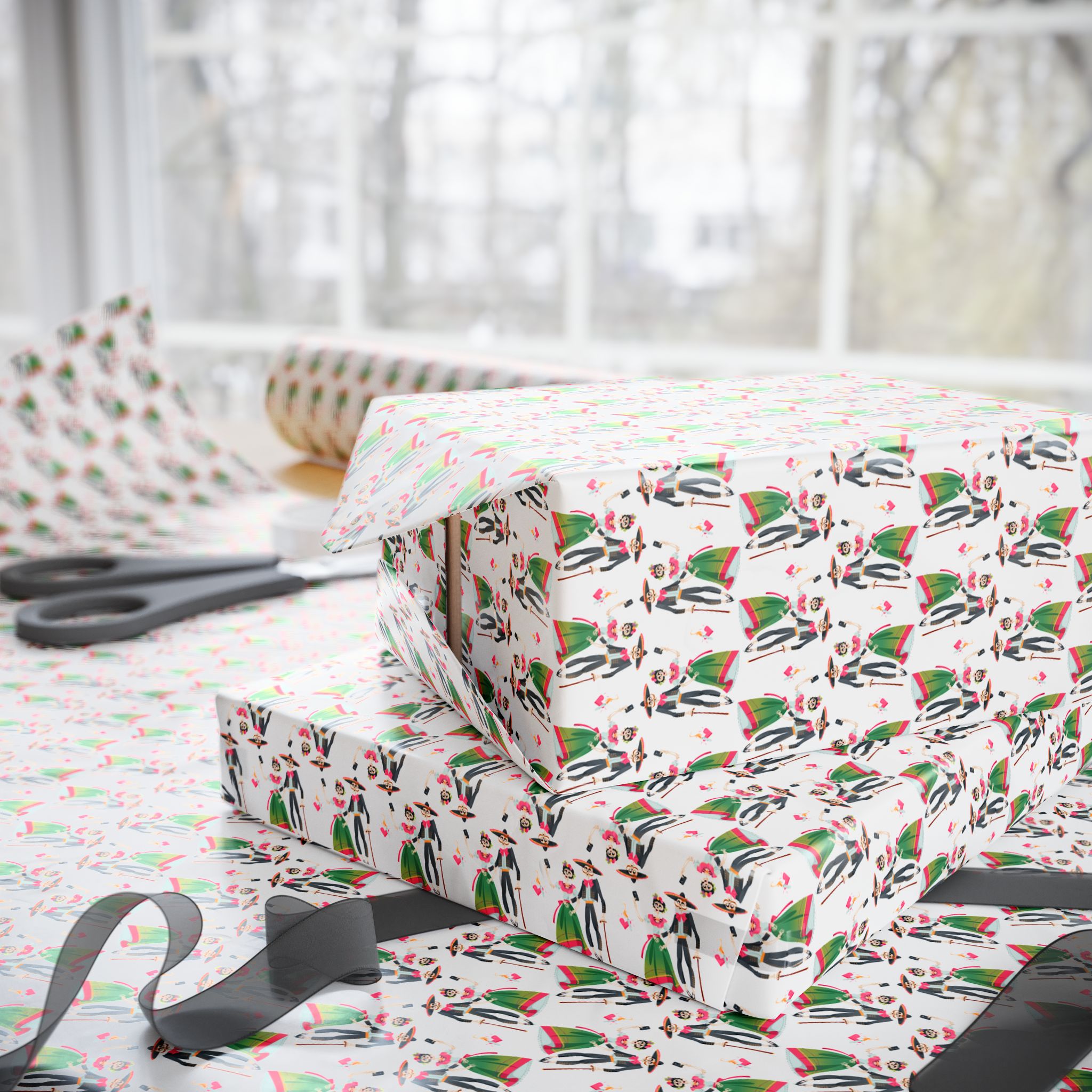 Day of the Dead Skeleton Selfie Wrapping Paper | Holiday Gift Wrapping Paper Roll
