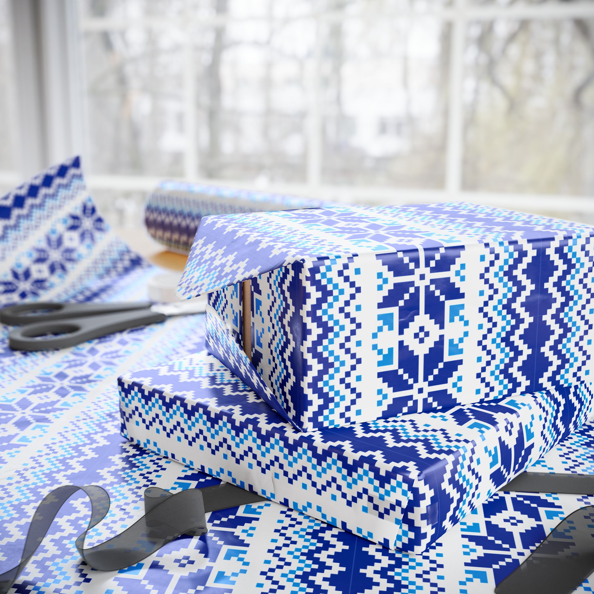 Christmas Ugly Blue Snowflakes Wrapping Paper | Holiday Gift Wrapping Paper