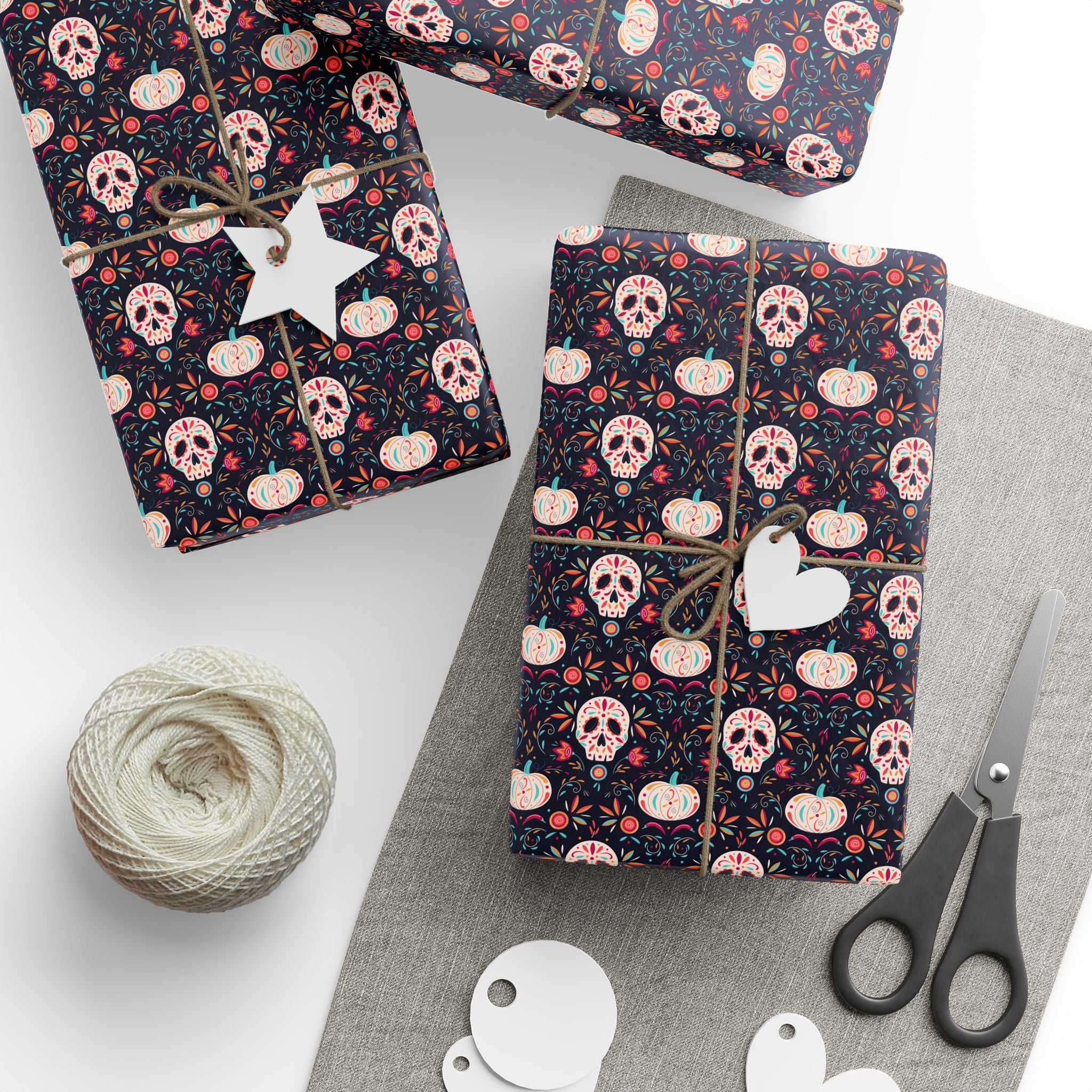 Day of the Dead Festive Skulls Wrapping Paper | Holiday Gift Wrapping Paper Roll