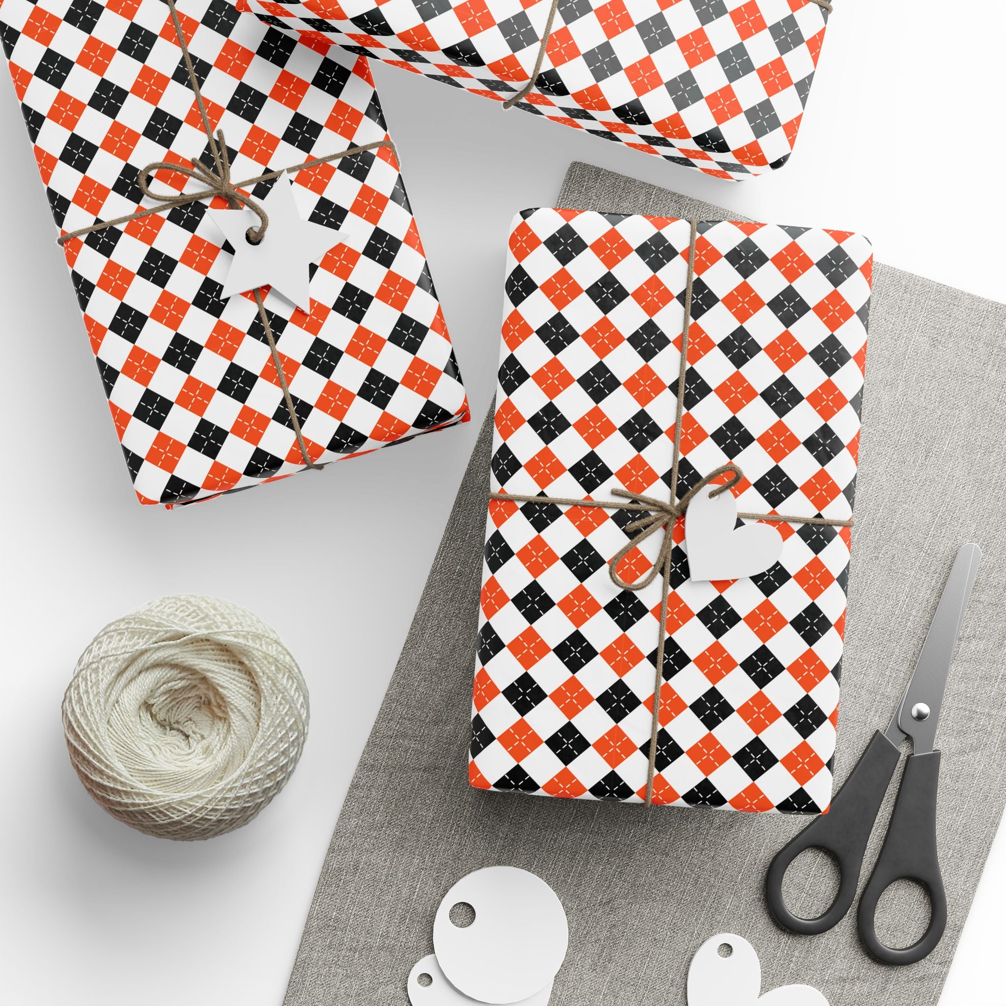 Halloween Orange & Black Checkerboard Wrapping Paper | Holiday Gift Wrapping Paper