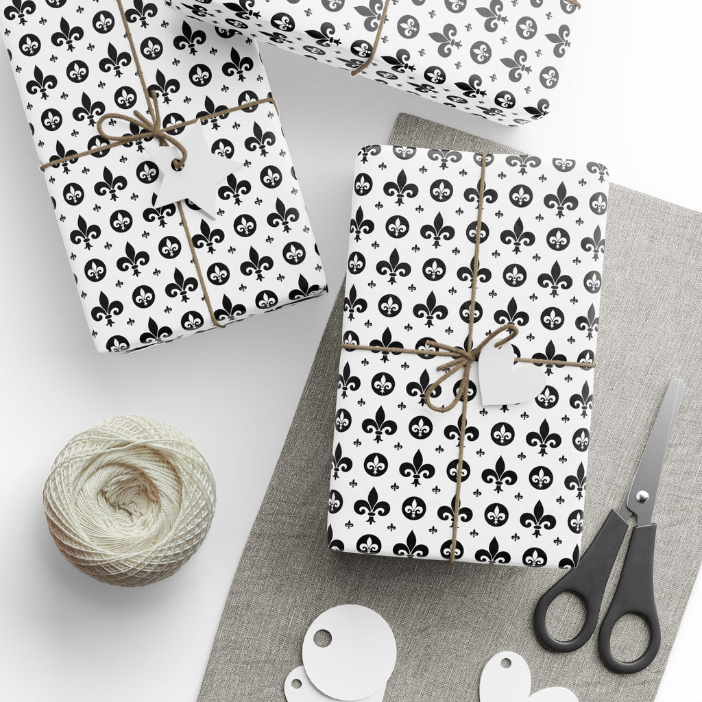 Mardis Gras Black & White Fleur De Lis Collage Wrapping Paper | Holiday Gift Wrapping Paper Roll