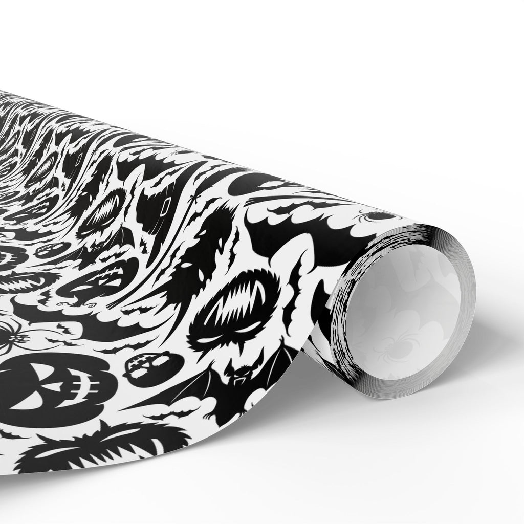 Halloween Black & White Bats Wrapping Paper | Holiday Gift Wrapping Paper Roll