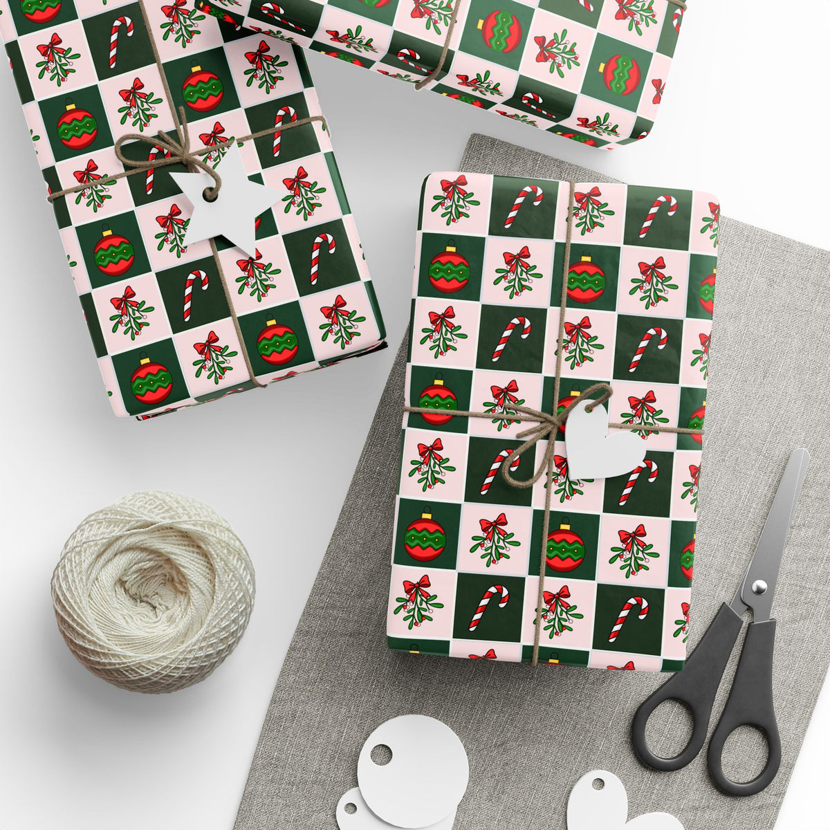 Christmas Checkerboard Mistletoe Wrapping Paper | Holiday Gift Wrapping Paper Roll