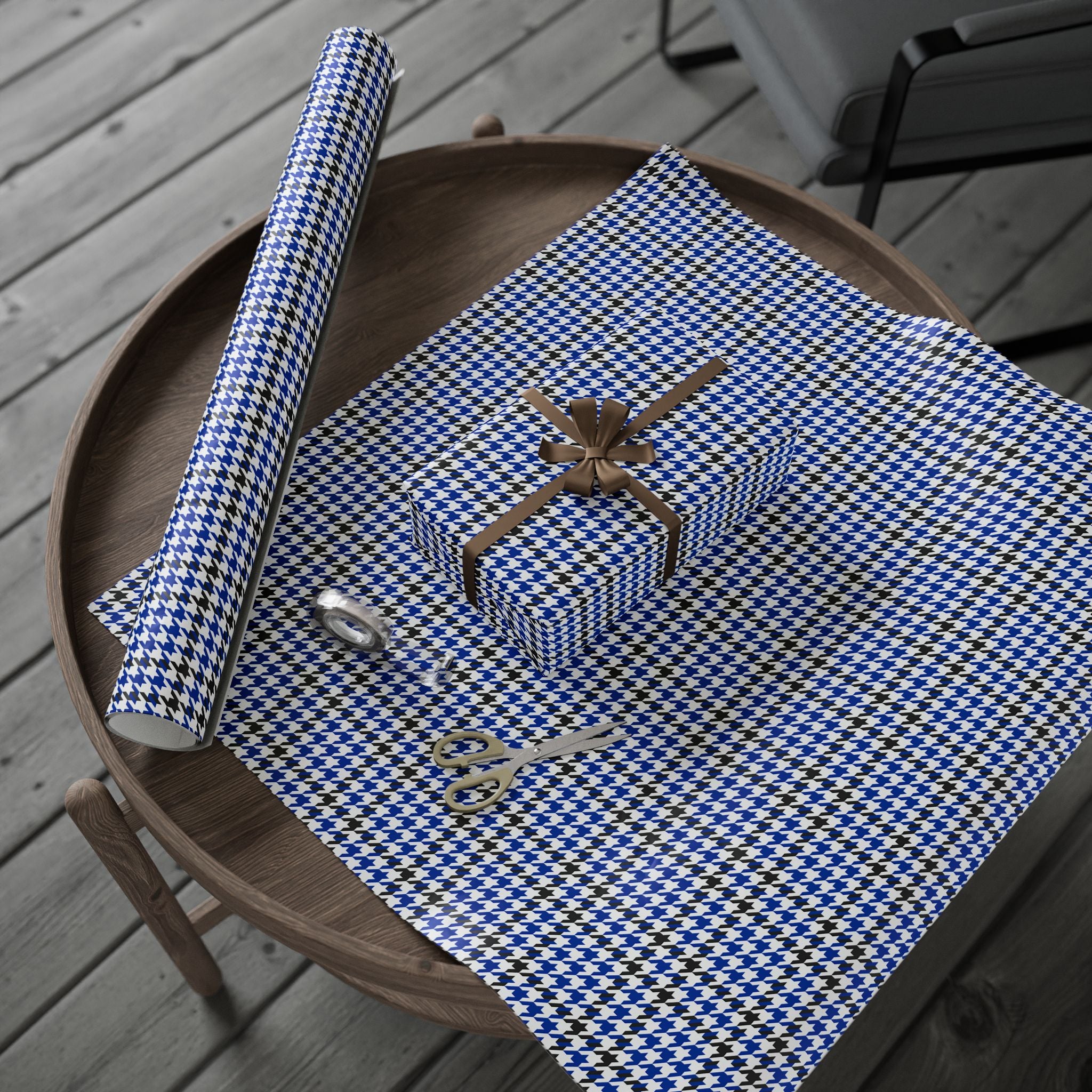 Houndstooth Wrapping Paper Design Royal Blue 009 - Holiday Gift Wrapping Paper Roll