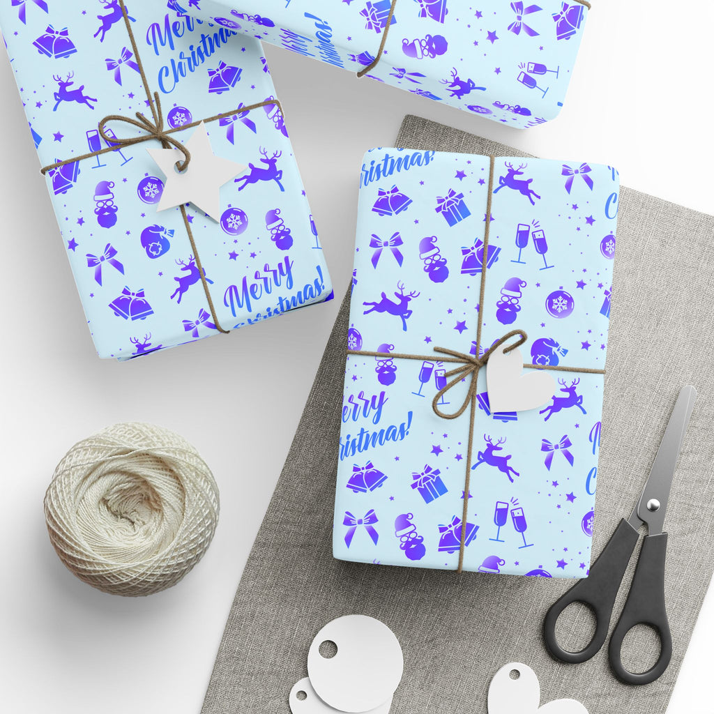 Christmas Blue on Blue Wrapping Paper | Holiday Gift Wrapping Paper
