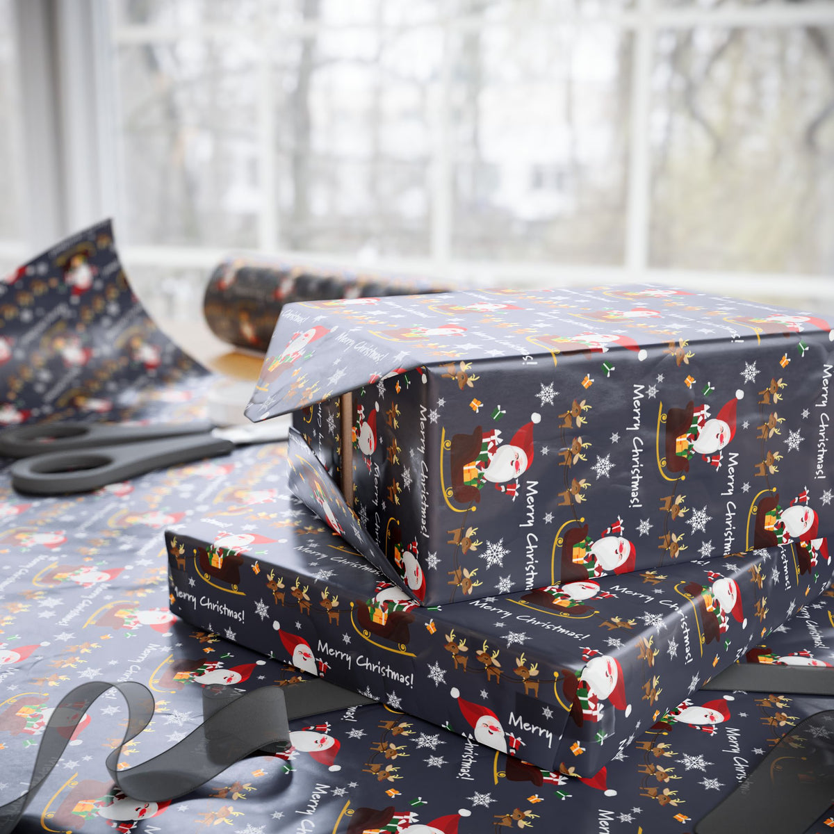 Christmas Santa's Sleigh Ride Wrapping Paper | Holiday Gift Wrapping Paper Roll