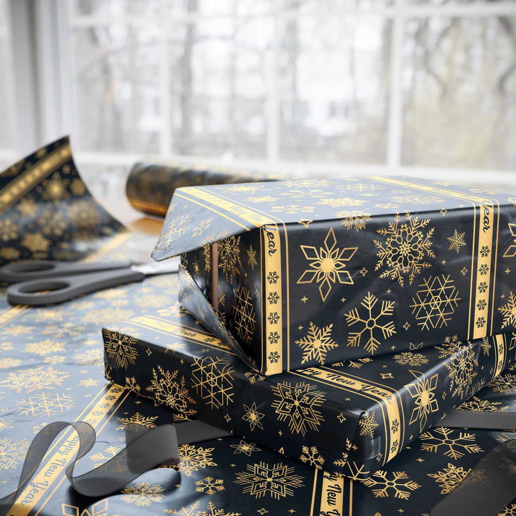 New Year's Golden Snowflakes Wrapping Paper - Holiday Gift Wrapping Paper Roll