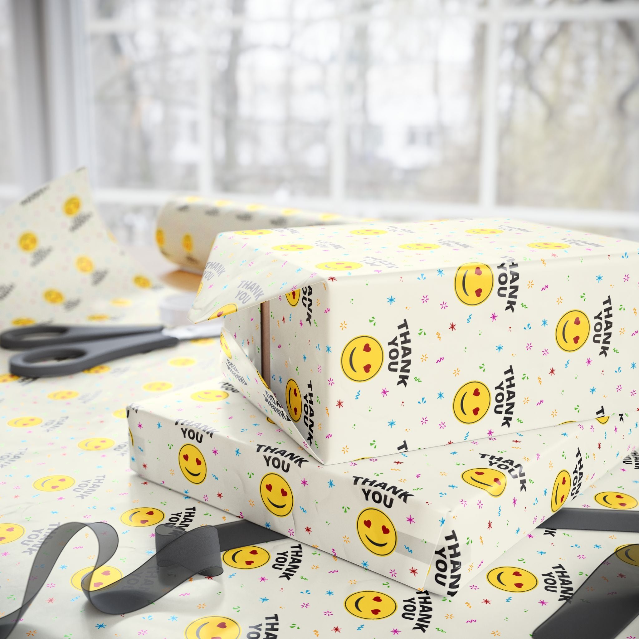 Thank You Heart Eye Emoji Wrapping Paper Design | Holiday Gift Wrapping Paper Roll