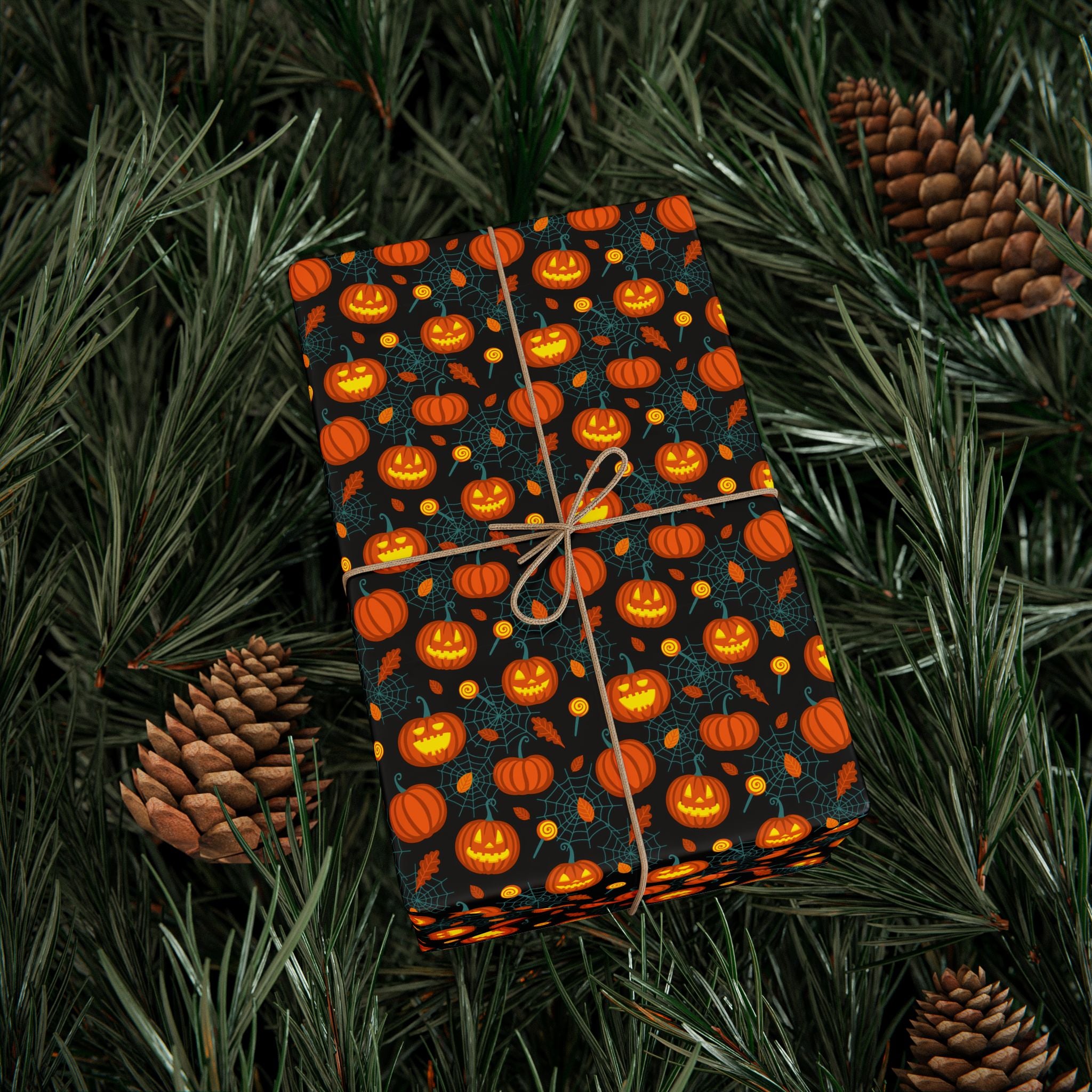Halloween Web Pumpkins Wrapping Paper | Holiday Gift Wrapping Paper Roll