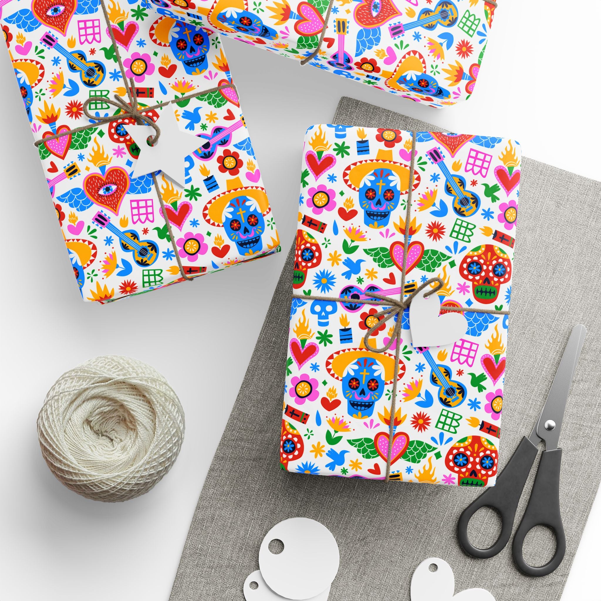 Day of the Dead White Sacred Heart Wrapping Paper | Holiday Gift Wrapping Paper Roll