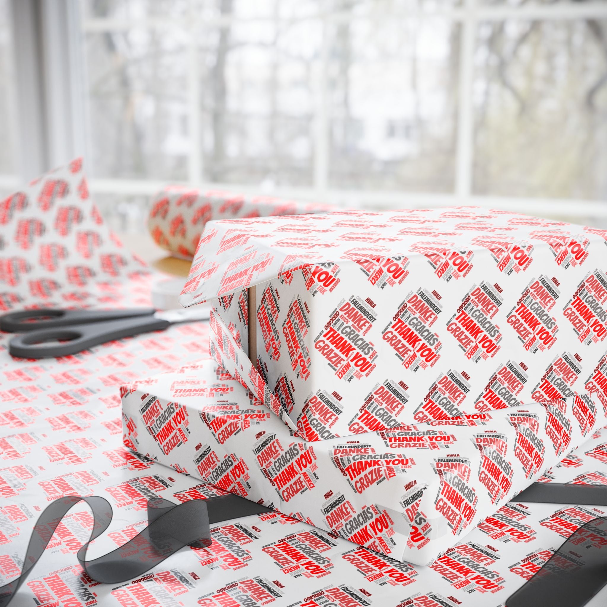 Thank You Grazie Heart Wrapping Paper Design | Holiday Gift Wrapping Paper Roll