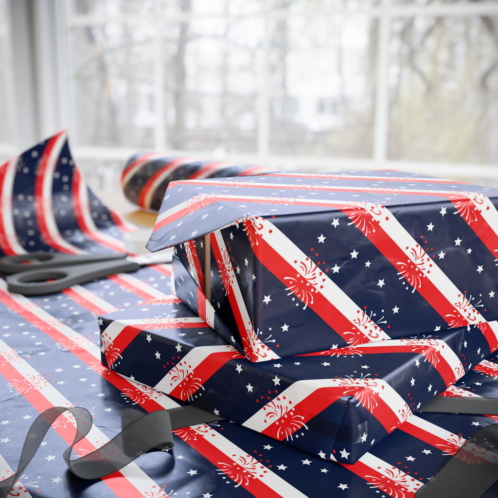 4th of July Diagonal Fireworks Wrapping Paper | Patriotic Gift Wrapping Paper Roll