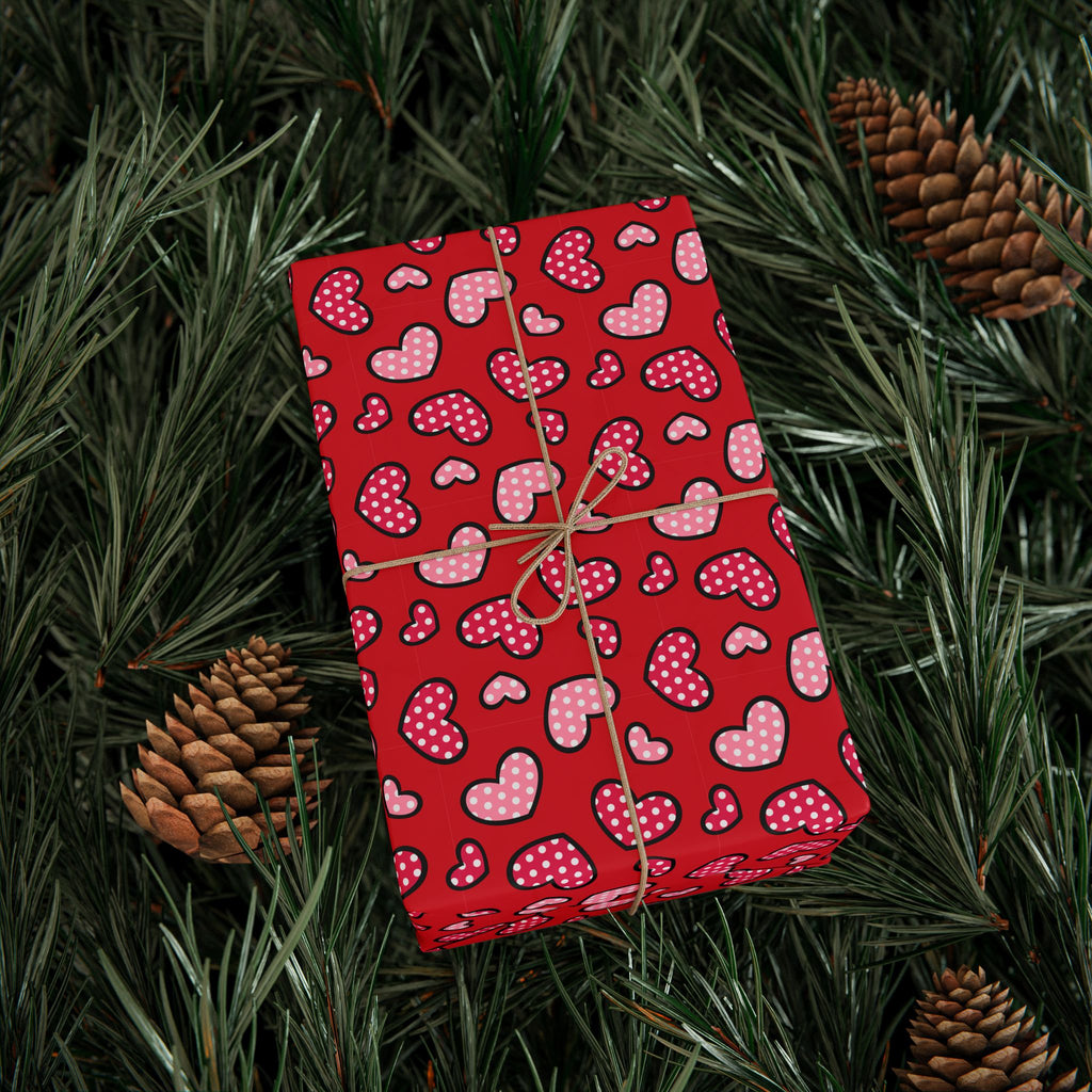 Valentine's Day Polka Dotted Hearts Wrapping Paper | Holiday Gift Wrapping Paper Roll