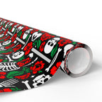 Day of the Dead Bones & Roses Wrapping Paper | Holiday Gift Wrapping Paper Roll
