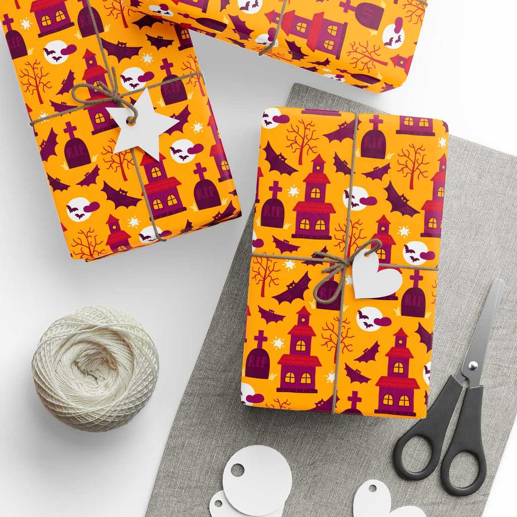 Halloween Batty Tombs Wrapping Paper | Holiday Gift Wrapping Paper Roll