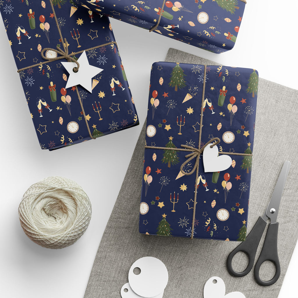 New Year's Hand Drawn Countdown Wrapping Paper - Holiday Gift Wrapping Paper Roll