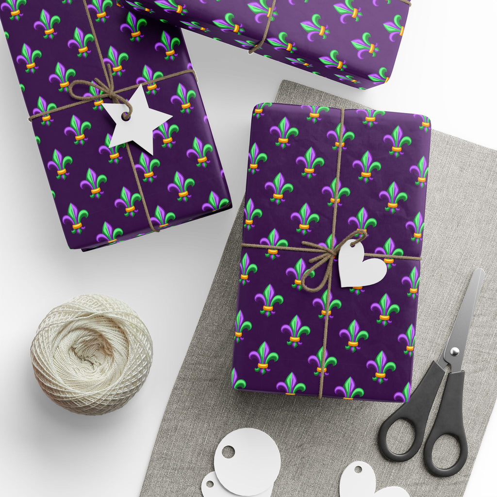 Mardis Gras Fleur De Lis Carnival Wrapping Paper | Holiday Gift Wrapping Paper Roll